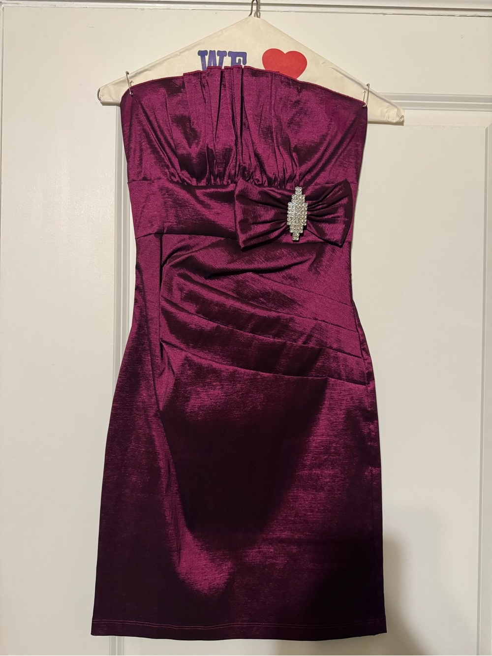 Strapless Plum Homecoming Dress with Embellished Bow